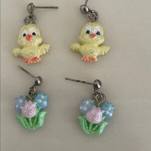 Yellow Chick & Floral Earrings Set. In time for Easter. Sending extra gift also.